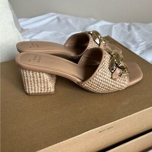 A New Day Women's Beige Woven Mules with Gold Buckle